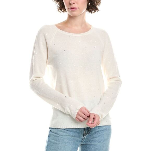 Incashmere Womens  Pearl Stud & Rhinestone Wool & Cashmere-Blend Sweater, White - Picture 1 of 3